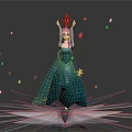 Elsa Raising Hands In Teal Gown With Snowflakes On Ice Crystal Platform