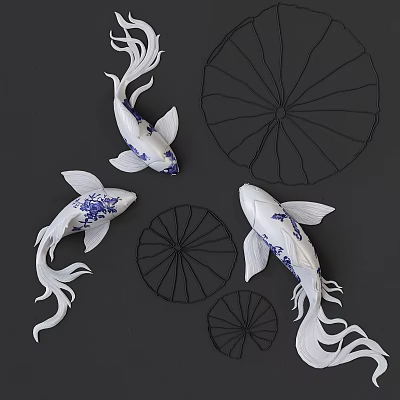 New Chinese Wall Decoration Blue and Flower Koi Wall Decoration 3d model