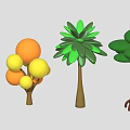 Colorful Decorative Trees With Green Leaves Orange Fruits And Varied Trunk Shapes
