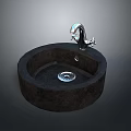 Round Black Stone Sink With Silver Faucet For Kitchen Food Preparation