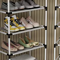 Modern Multilayer Metal Shoe Rack With Organized Shoes Storage And Decorative Flowers
