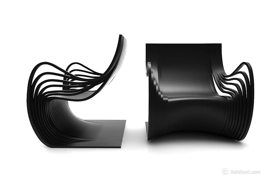 Black Modern Leisure Chairs With Curved Lines And Sleek Contemporary Design 3d model 