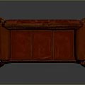 Vintage Red Leather Three Seater Sofa With Carved Wooden Frame And Ornate Design