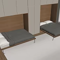 Modern Bedroom Interior With Two Beds Wooden Headboards Gray Bedding White Pillows And Window