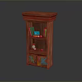 Wooden Bookshelf with Multiple Shelves Displaying Books Decorative Items and Colorful Cabinet Doors