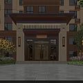 Modern Residential Building Entrance Gate With Glass Doors Metal Frame And Green Plants