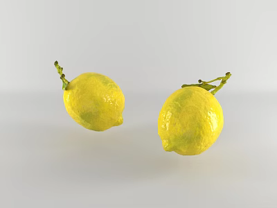Fresh Ripe Lemons With Green Stems And Bright Yellow Skin On White Background 3d model