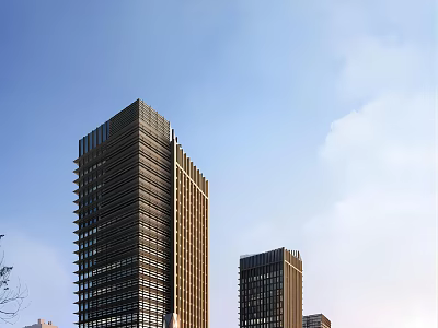 Modern Twin High Rise Office Buildings With Glass Facade And Blue Sky 3d model