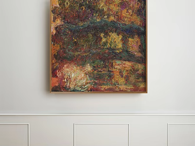 Colorful Impressionist Oil Painting Depicting Natural River Scenery Hanging on Interior Wall 3d model