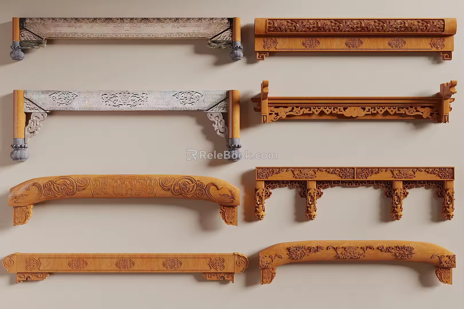 New Chinese style carved beam wooden beam ancient building component beam column structure carved 3d model
