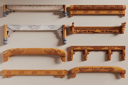 New Chinese style carved beam wooden beam ancient building component beam column structure carved 3d model