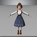 Traditional Outfit Girl With Red Hair Green Headdress White Top Blue Skirt Red Boots