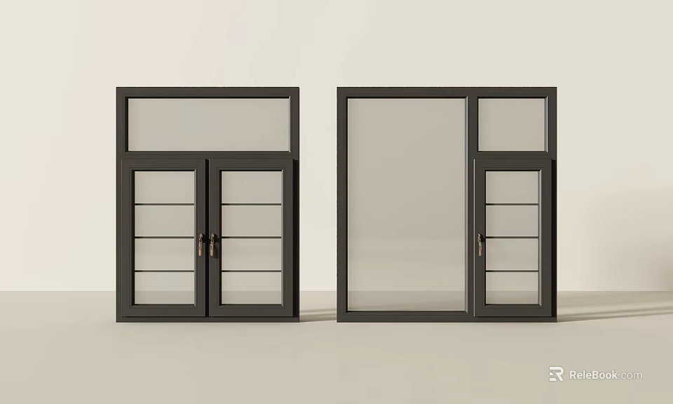 Black Casement Windows with Glass Grilles and Sleek Metal Frames for Home Use 3d model 