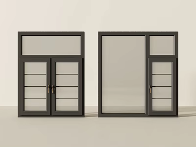 Black Casement Windows with Glass Grilles and Sleek Metal Frames for Home Use 3d model