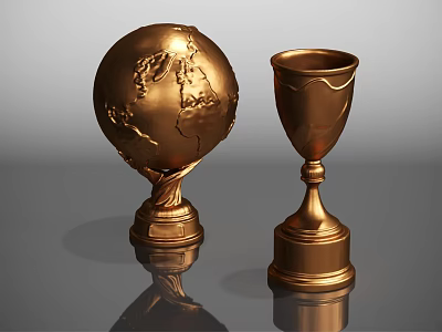 Elegant Golden Ornamental Decoration Set with Globe and Goblet Shaped Designs for Home Decor 3d model