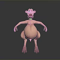 3D Anthropomorphic Cartoon Character Creature With Big Belly And Long Limbs On Gray Background