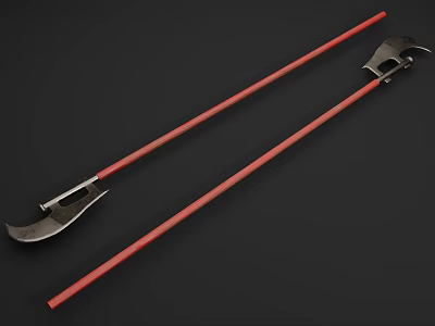 Two Ancient Long Handle Red Shaft Metal Blade Weapons Design 3d model