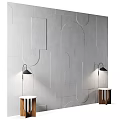 Gray Geometric Pattern Background Wall With Modern Table Lamps And Wooden Side Tables 3d model