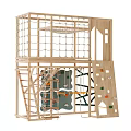 Wooden Playground Equipment With Climbing Net Rock Wall And Ladders