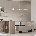 Restaurant Dining Table and Chair Bar Chair Combination Sideboard Small Chandelier 3d model