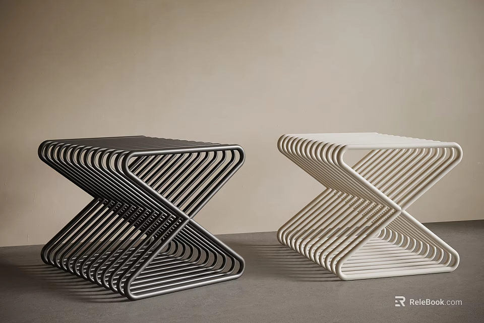Modern Black and White Stools with Intertwined Lines and Stylish Geometric Design 3d model 
