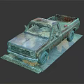 Rusty Old Vintage Truck With Weathered Body On Display Base Platform