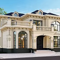 Classical Style Detached Villa Exterior Design With Balcony Arched Windows And Front Steps 3d model
