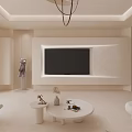 Modern Minimalist Living Room Interior With TV Wall Round Coffee Table Chandelier And Decorative Accents