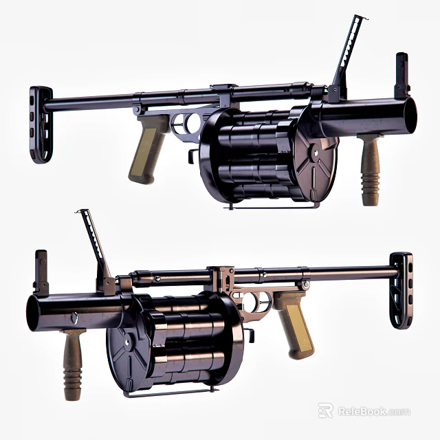Classic Military Style Machine Gun Design With Drum Magazine And Wooden Stock 3d model 