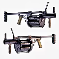 Classic Military Style Machine Gun Design With Drum Magazine And Wooden Stock