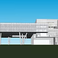 Modern Commercial Complex With Glass Curtain Wall And Cantilever Design On Green Lawn