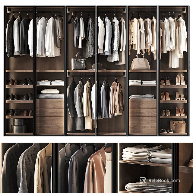 Organized Modern Walk in Closet With Hanging Clothing Shoes Handbags And Folded Clothes 3d model 