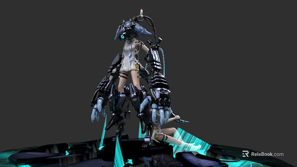 Futuristic Game and Movie Character With Mechanical Limbs Glowing Accents And Metallic Design 3d model 