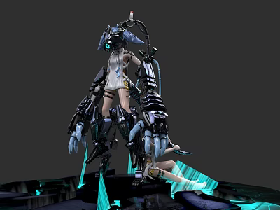 Futuristic Game and Movie Character With Mechanical Limbs Glowing Accents And Metallic Design 3d model
