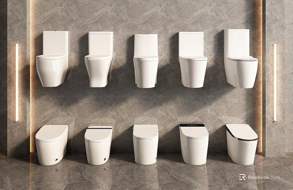 Different Modern Toilet Designs Including Wall Mounted and Floor Standing Models 3d model 