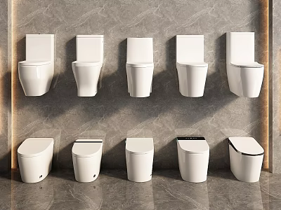 Different Modern Toilet Designs Including Wall Mounted and Floor Standing Models 3d model