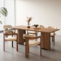 Quiet Chinese and Ancient Style Dining Table and Chair Combination Solid Wood Dining Table and Chair Combination Strip Dining Table Dining Chair Quiet Dining Room 3d model