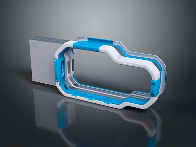 Modern Technical Equipment With Blue And White Circular Frame And Rectangular Base 3d model