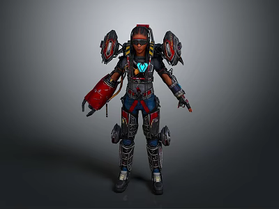 Futuristic Sci Fi Character In Red Tech Gear With Alien Creature 3d model