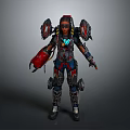 Futuristic Sci Fi Character In Red Tech Gear With Alien Creature 3d model