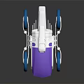 Toy Race Car With Purple Body Silver Parts And Blue Wheels On Reflective Background