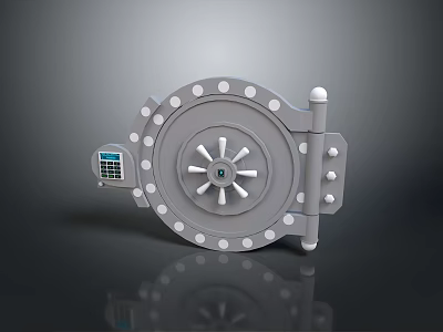 Circular Metal Gate Design With Bolted Frame Gear Handle And Side Control Panel 3d model