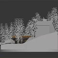 Snowy Winter Scene Model With Miniature Houses Snow Covered Trees And Platforms