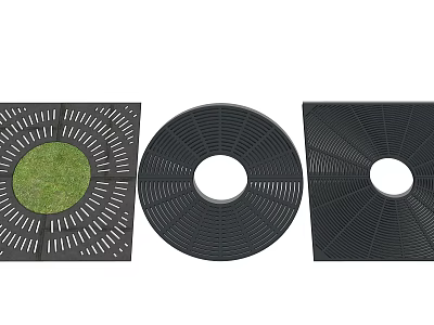 Black Tree Grate Covers With Square And Round Shapes For Green Tree Space 3d model