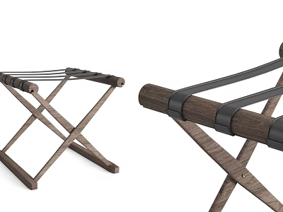 Modern Wooden Stool With Cross Leg Design And Leather Seat Straps 3d model