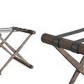 Modern Wooden Stool With Cross Leg Design And Leather Seat Straps