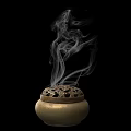 Golden Decorative Ornament Set With Intricate Carvings And Smoking Incense Burners