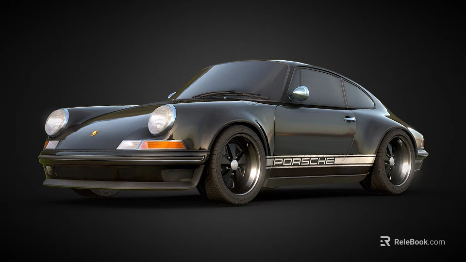 Black Porsche Classic Sports Car With Sleek Design And Alloy Wheels 3d model 
