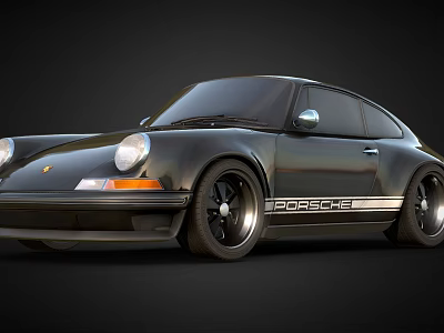 Black Porsche Classic Sports Car With Sleek Design And Alloy Wheels 3d model
