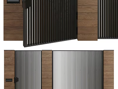 Modern Gate Designs Featuring Wooden Panels And Metal Slat Elements 3d model